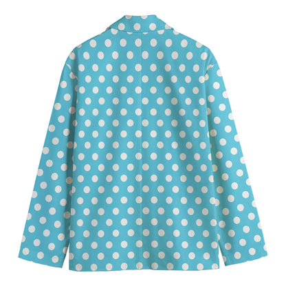 Cyan And White Polka Dot Pattern Print Men's Blazer