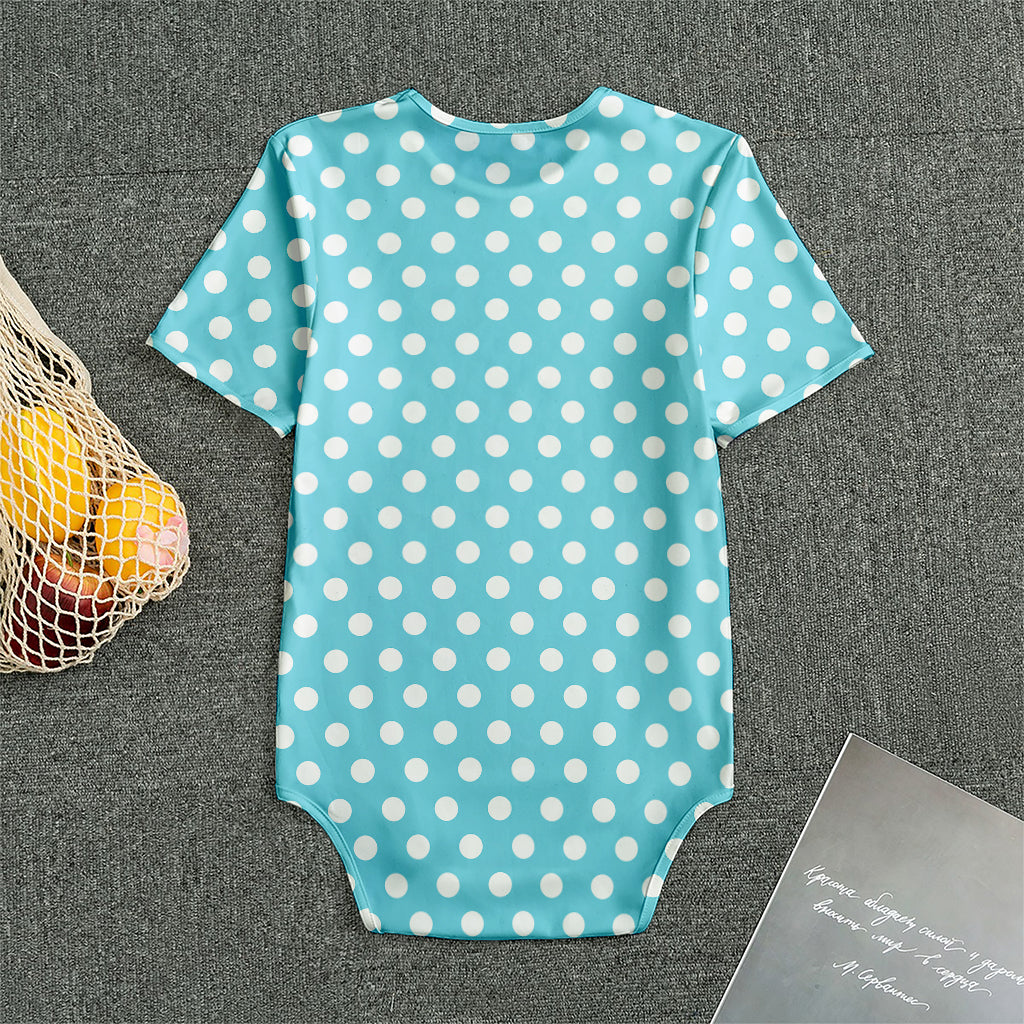 Cyan And White Polka Dot Pattern Print Men's Bodysuit