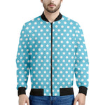 Cyan And White Polka Dot Pattern Print Men's Bomber Jacket