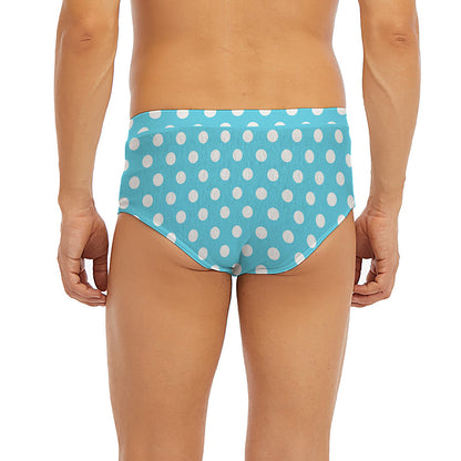 Cyan And White Polka Dot Pattern Print Men's Briefs