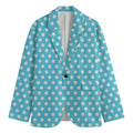 Cyan And White Polka Dot Pattern Print Men's Cotton Blazer