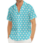 Cyan And White Polka Dot Pattern Print Men's Deep V-Neck Shirt