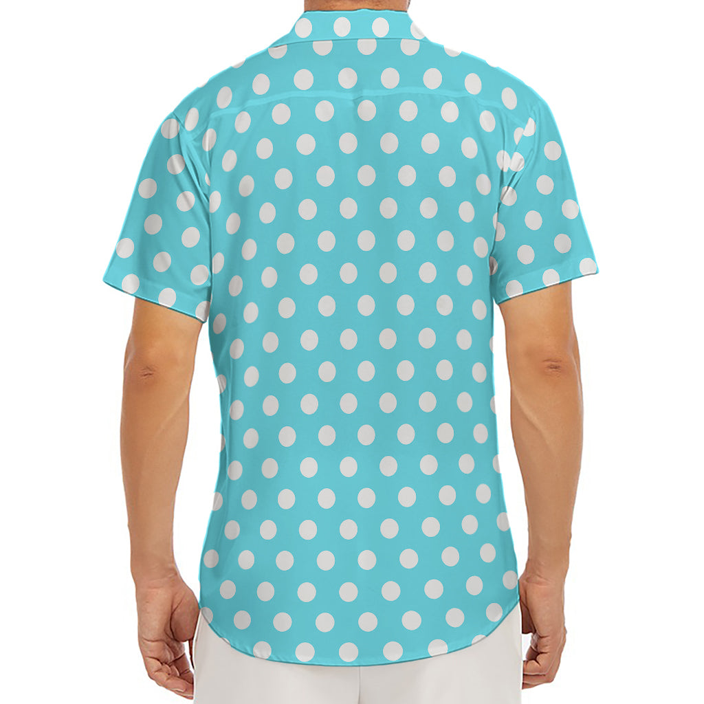 Cyan And White Polka Dot Pattern Print Men's Deep V-Neck Shirt