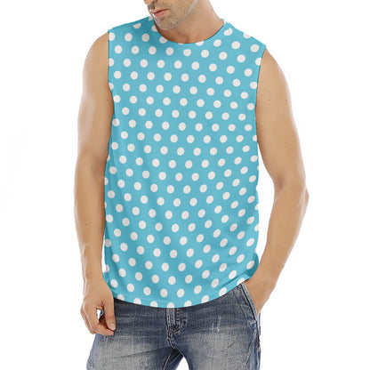 Cyan And White Polka Dot Pattern Print Men's Fitness Tank Top