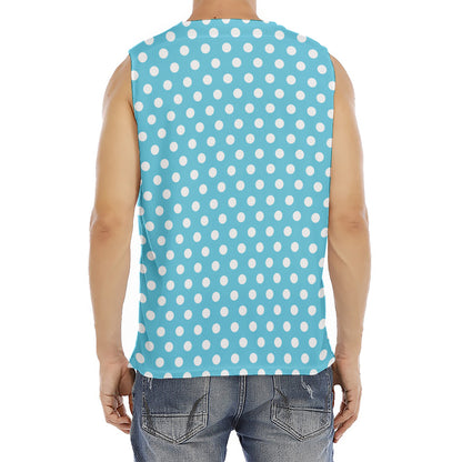 Cyan And White Polka Dot Pattern Print Men's Fitness Tank Top