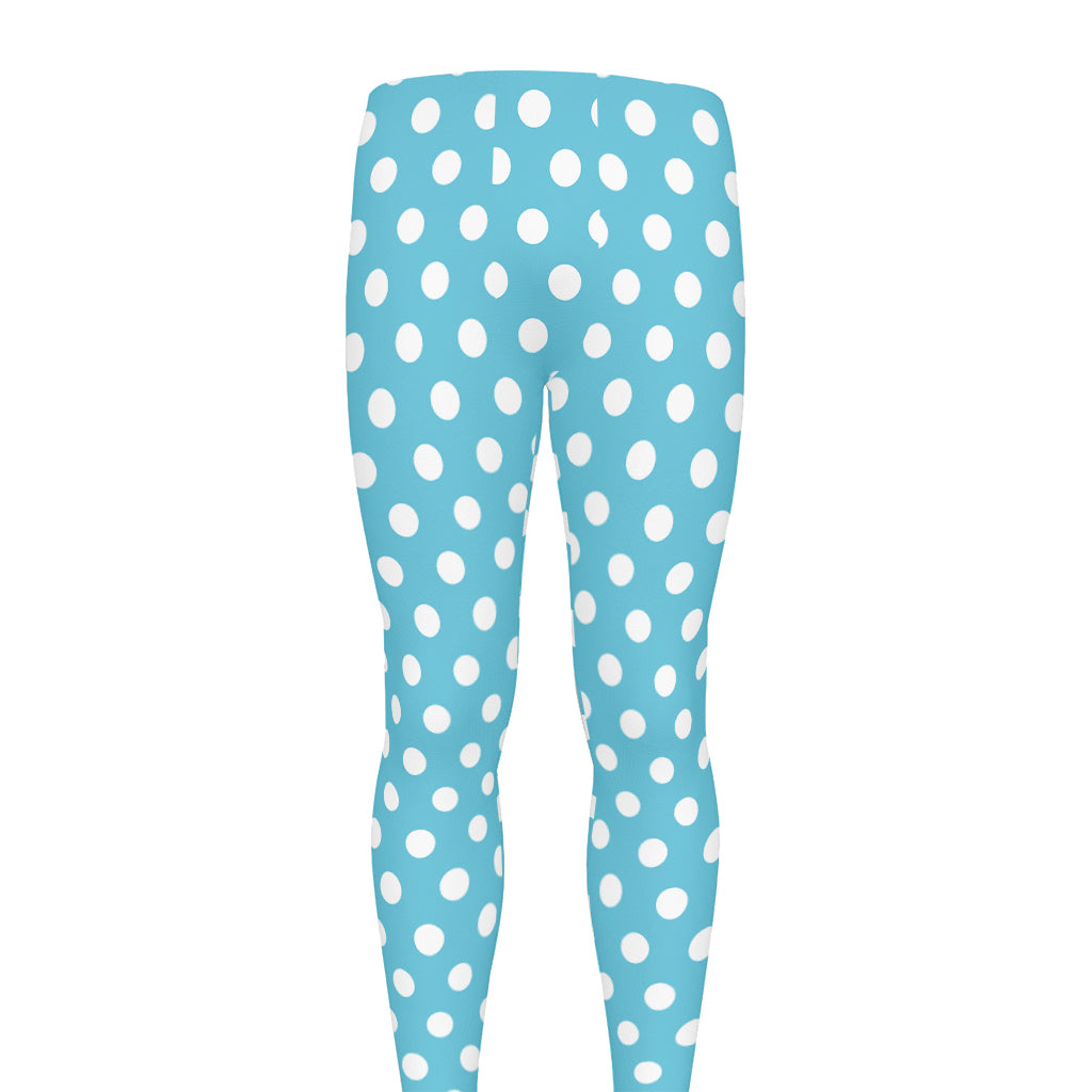 Cyan And White Polka Dot Pattern Print Men's leggings
