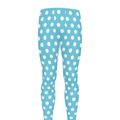 Cyan And White Polka Dot Pattern Print Men's leggings