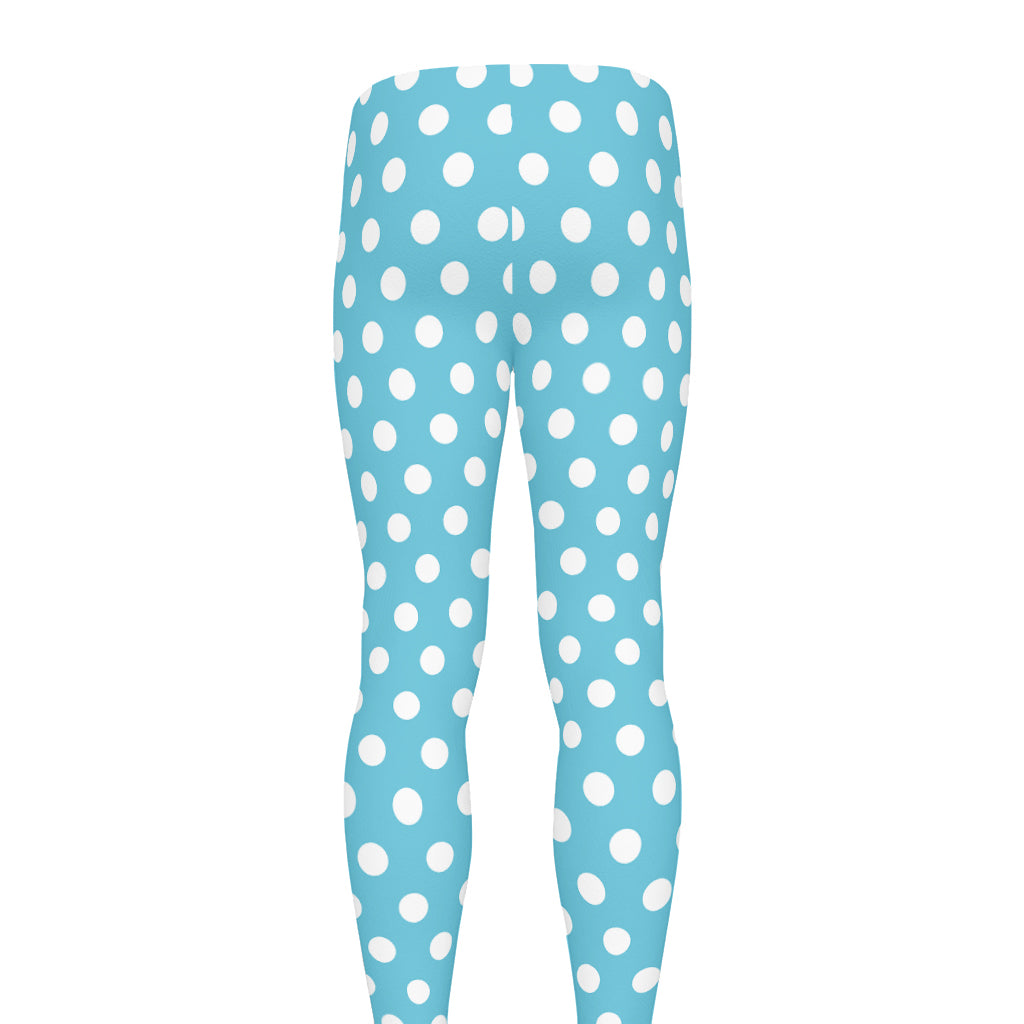 Cyan And White Polka Dot Pattern Print Men's leggings