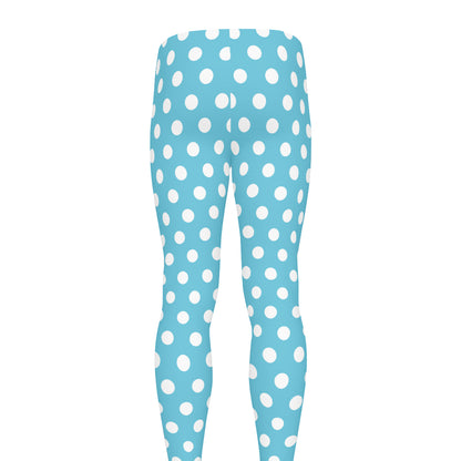 Cyan And White Polka Dot Pattern Print Men's leggings
