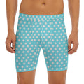 Cyan And White Polka Dot Pattern Print Men's Long Boxer Briefs
