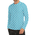 Cyan And White Polka Dot Pattern Print Men's Long Sleeve Rash Guard