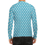 Cyan And White Polka Dot Pattern Print Men's Long Sleeve Rash Guard