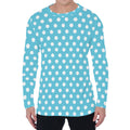 Cyan And White Polka Dot Pattern Print Men's Long Sleeve T-Shirt