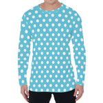 Cyan And White Polka Dot Pattern Print Men's Long Sleeve T-Shirt
