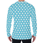Cyan And White Polka Dot Pattern Print Men's Long Sleeve T-Shirt