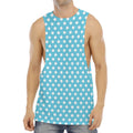 Cyan And White Polka Dot Pattern Print Men's Muscle Tank Top