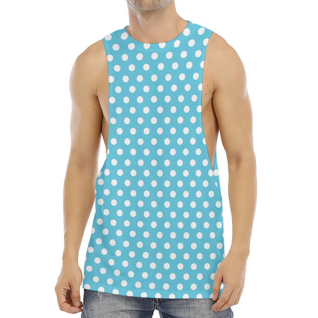 Cyan And White Polka Dot Pattern Print Men's Muscle Tank Top