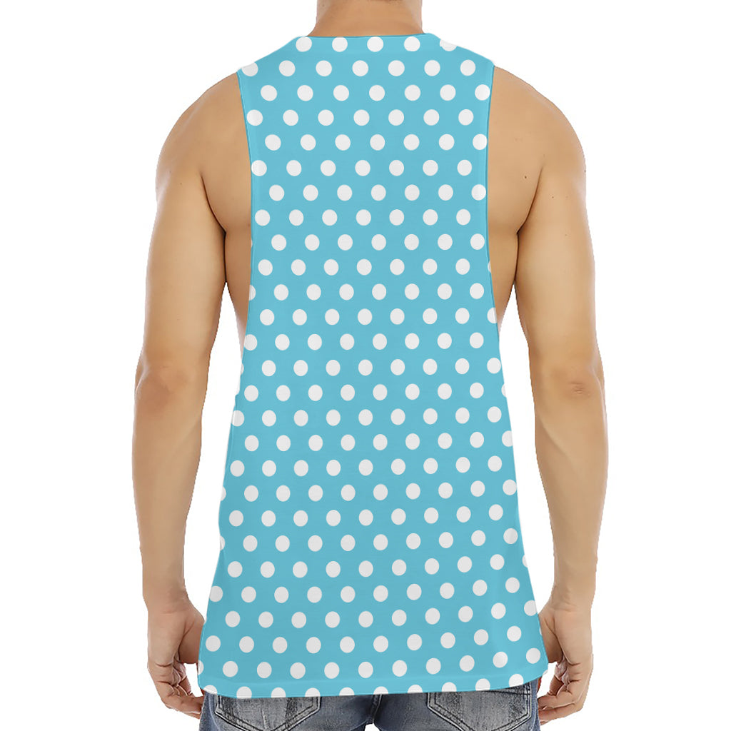 Cyan And White Polka Dot Pattern Print Men's Muscle Tank Top