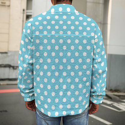 Cyan And White Polka Dot Pattern Print Men's Shirt Jacket
