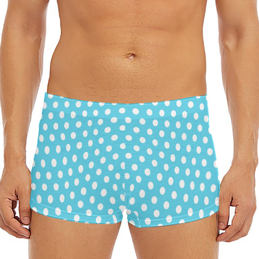Cyan And White Polka Dot Pattern Print Men's Short Boxer Briefs
