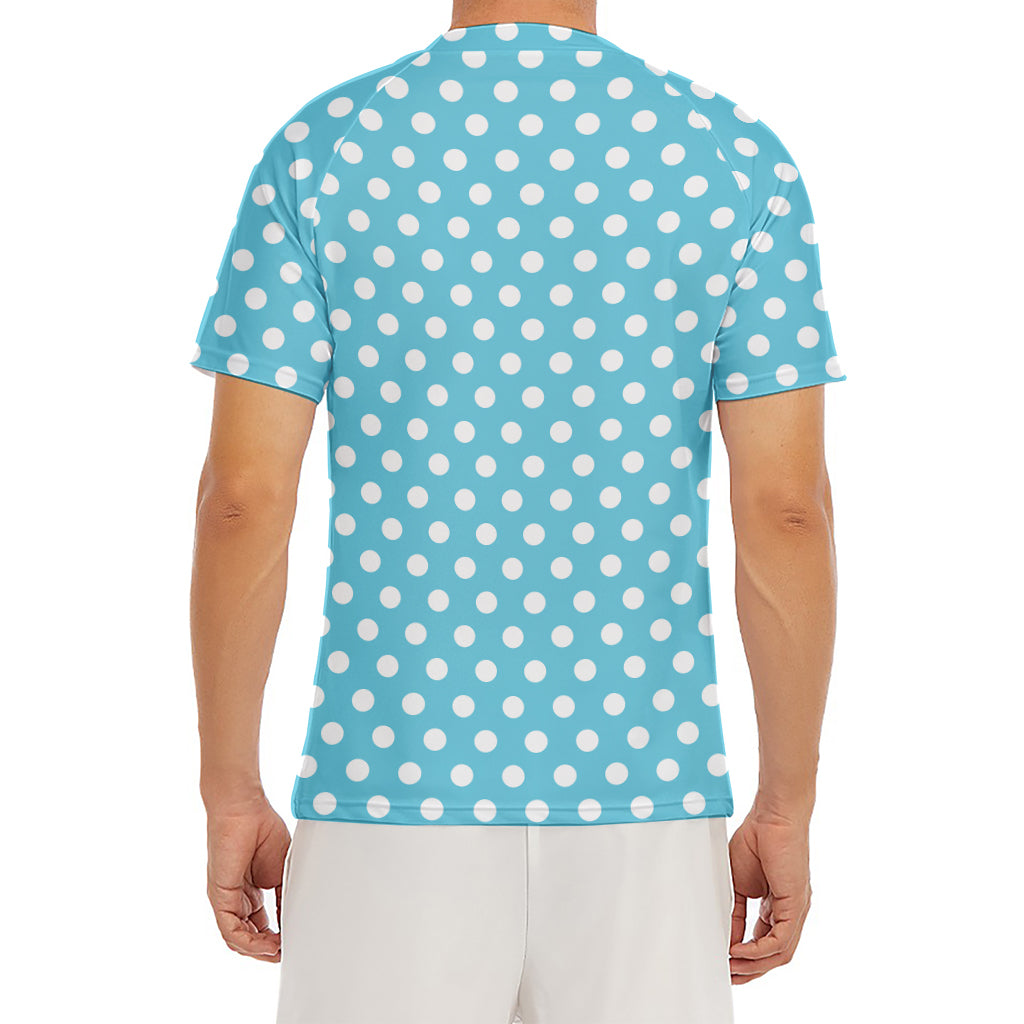 Cyan And White Polka Dot Pattern Print Men's Short Sleeve Rash Guard