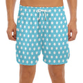 Cyan And White Polka Dot Pattern Print Men's Split Running Shorts