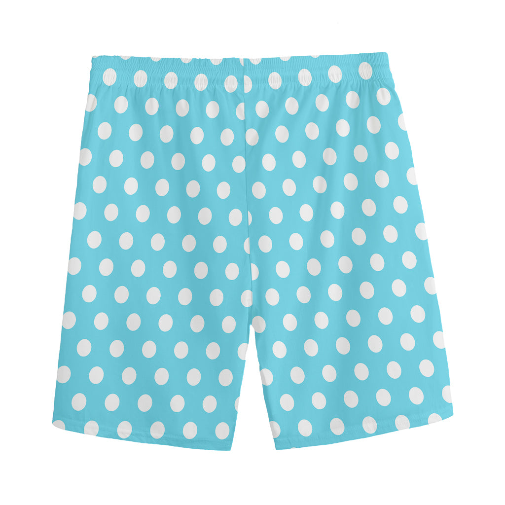 Cyan And White Polka Dot Pattern Print Men's Sports Shorts