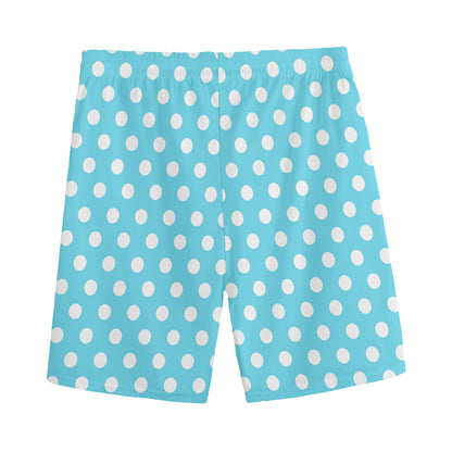 Cyan And White Polka Dot Pattern Print Men's Sports Shorts