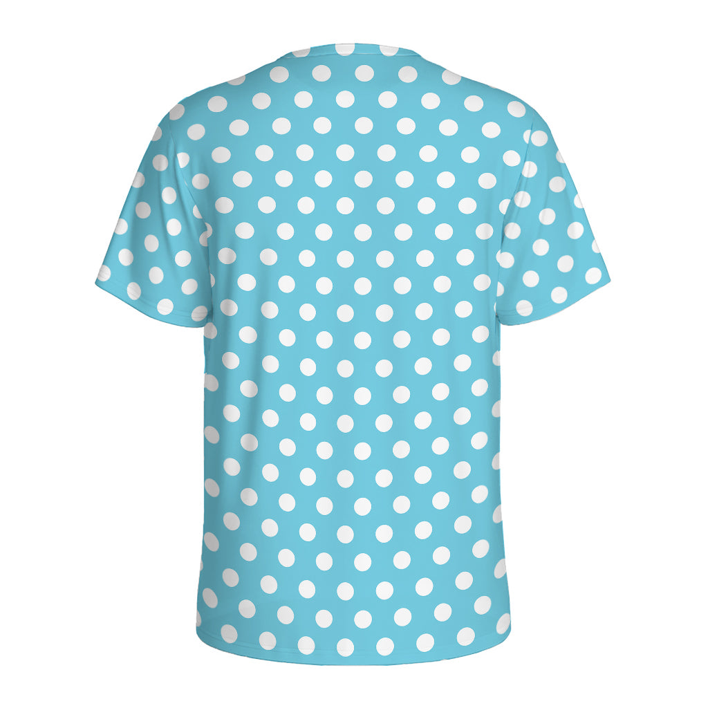 Cyan And White Polka Dot Pattern Print Men's Sports T-Shirt