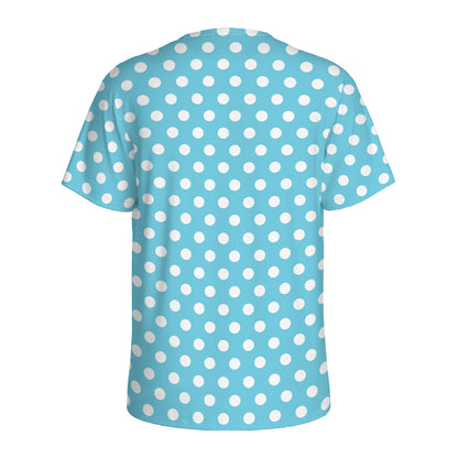 Cyan And White Polka Dot Pattern Print Men's Sports T-Shirt