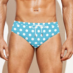 Cyan And White Polka Dot Pattern Print Men's Swim Briefs
