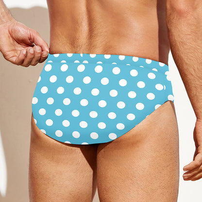 Cyan And White Polka Dot Pattern Print Men's Swim Briefs