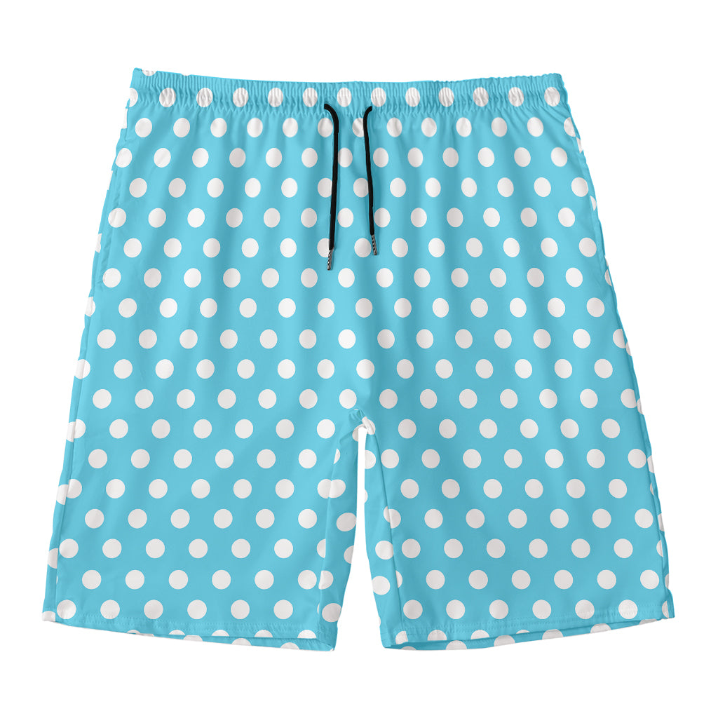 Cyan And White Polka Dot Pattern Print Men's Swim Trunks