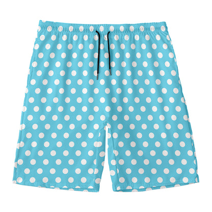 Cyan And White Polka Dot Pattern Print Men's Swim Trunks
