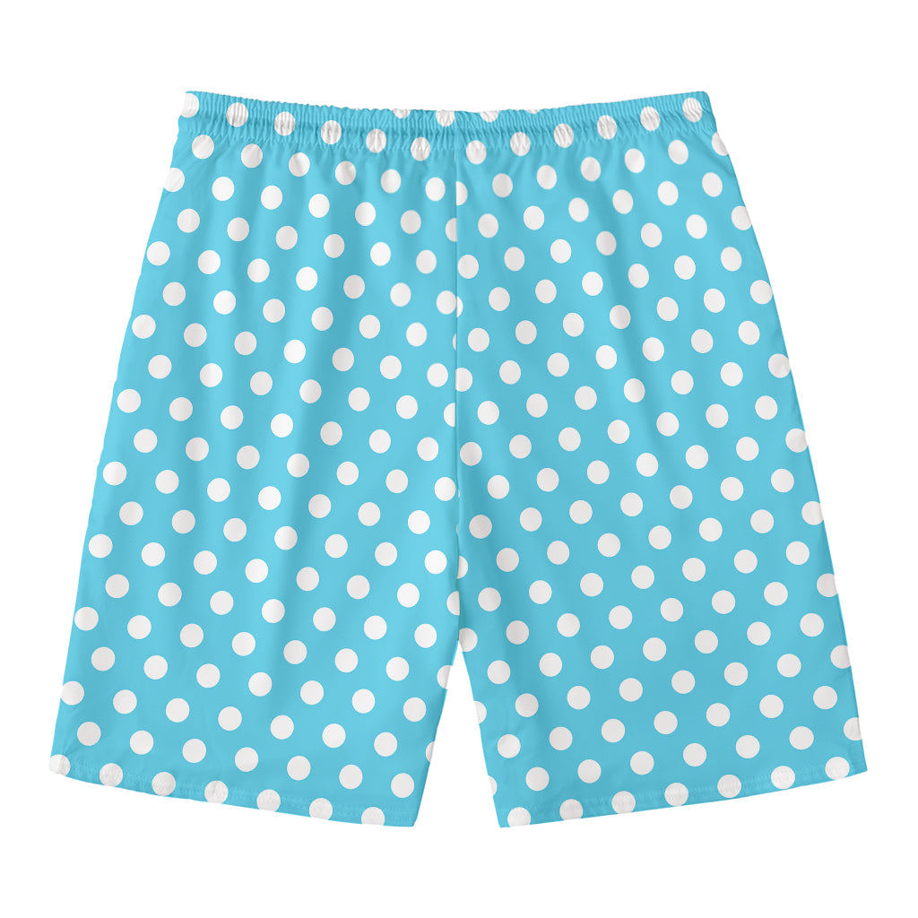 Cyan And White Polka Dot Pattern Print Men's Swim Trunks