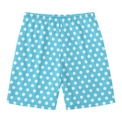 Cyan And White Polka Dot Pattern Print Men's Swim Trunks