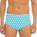 Cyan And White Polka Dot Pattern Print Men's Triangle Swim Briefs