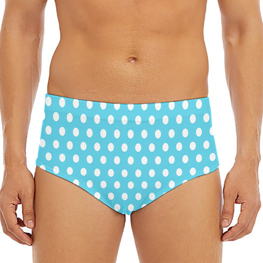 Cyan And White Polka Dot Pattern Print Men's Triangle Swim Briefs
