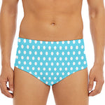 Cyan And White Polka Dot Pattern Print Men's Triangle Swim Briefs