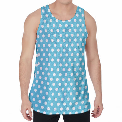 Cyan And White Polka Dot Pattern Print Men's Velvet Tank Top