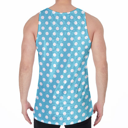 Cyan And White Polka Dot Pattern Print Men's Velvet Tank Top