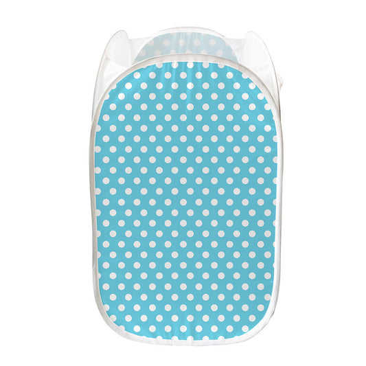 Cyan And White Polka Dot Pattern Print Mesh Laundry Hamper