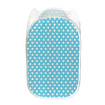 Cyan And White Polka Dot Pattern Print Mesh Laundry Hamper