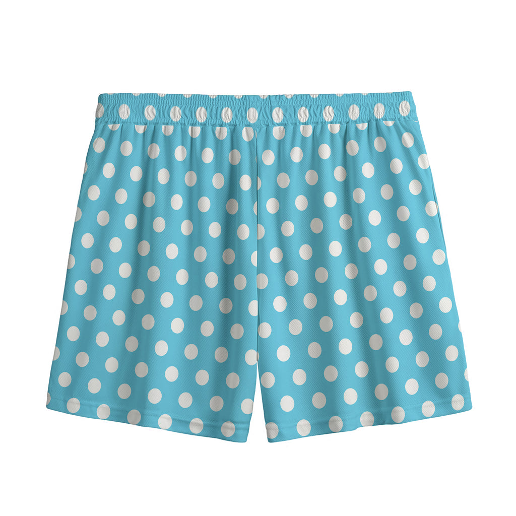 Cyan And White Polka Dot Pattern Print Mesh Shorts