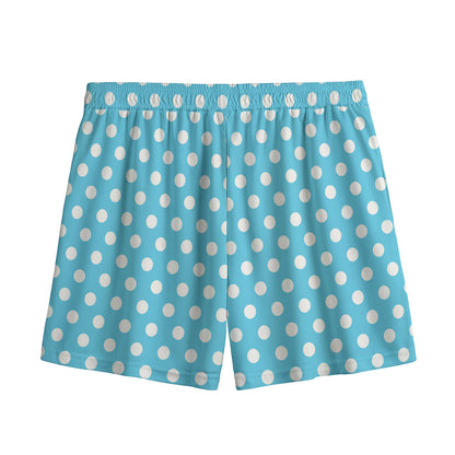Cyan And White Polka Dot Pattern Print Mesh Shorts