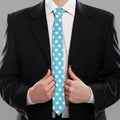 Cyan And White Polka Dot Pattern Print Necktie