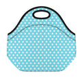 Cyan And White Polka Dot Pattern Print Neoprene Lunch Bag