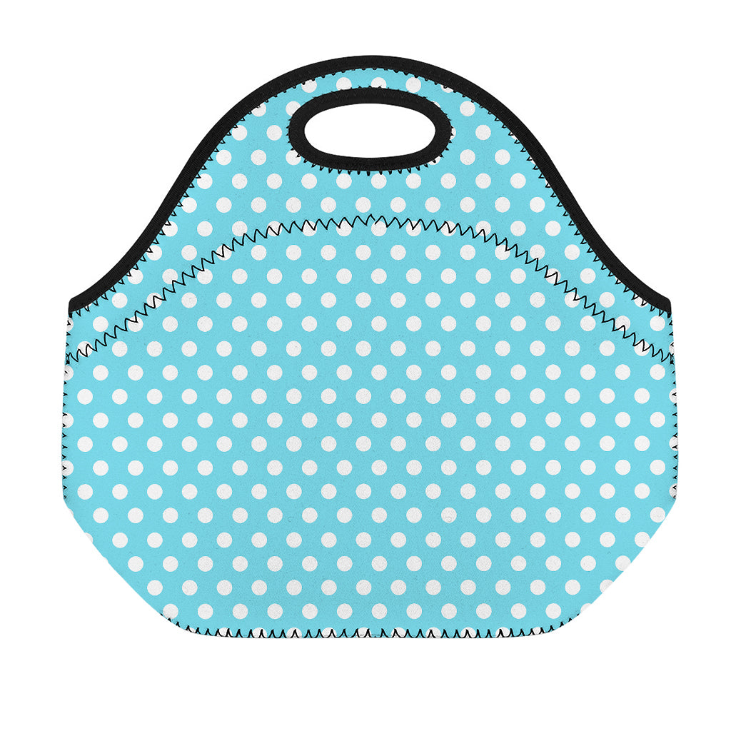 Cyan And White Polka Dot Pattern Print Neoprene Lunch Bag