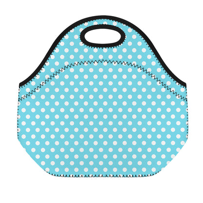 Cyan And White Polka Dot Pattern Print Neoprene Lunch Bag