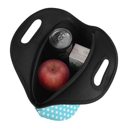 Cyan And White Polka Dot Pattern Print Neoprene Lunch Bag